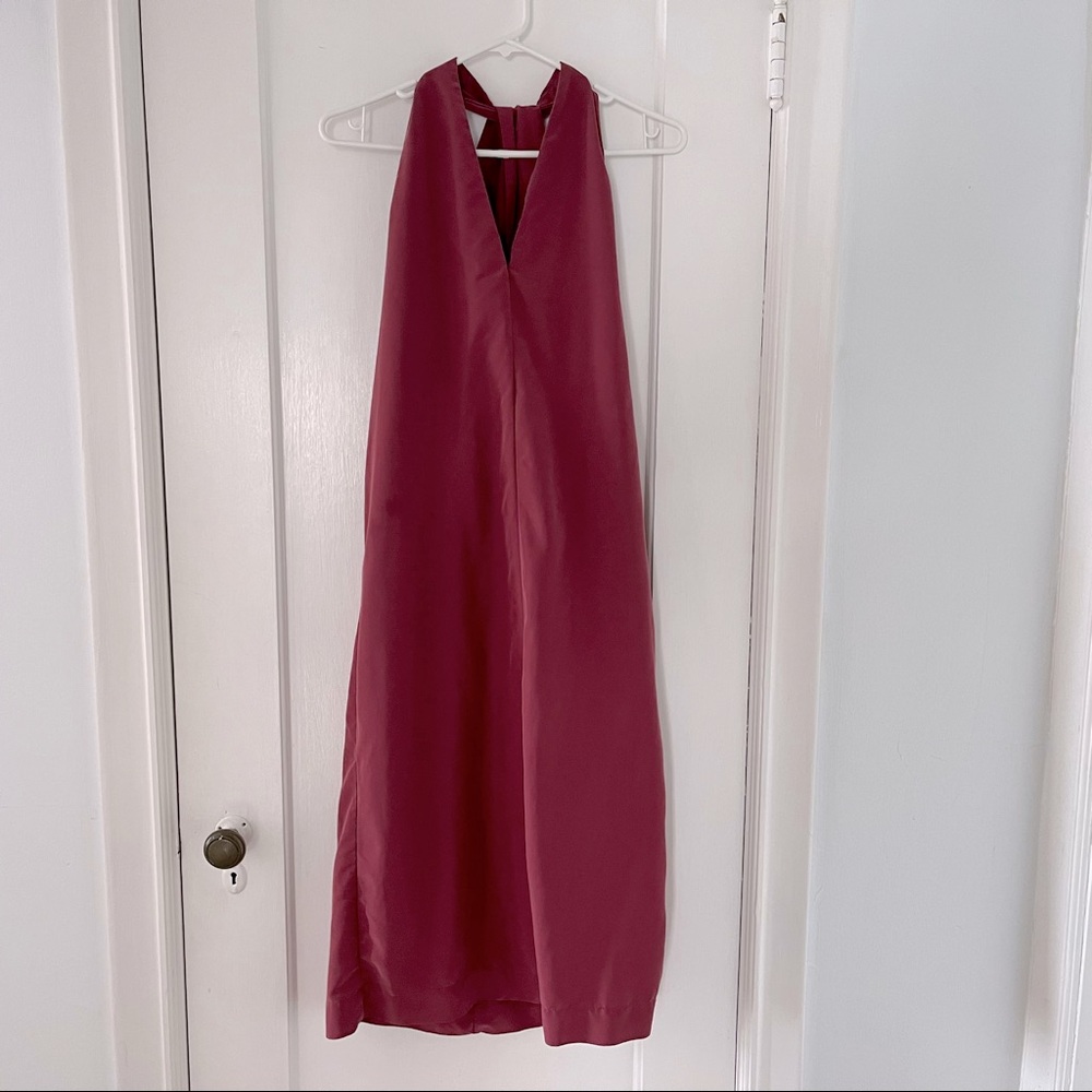 Halter Sleeveless V-neck Midi Shift Twist Back Dress